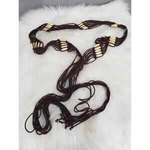 Vtg Y2K Handwoven Beaded Rope Belt‎ Boho Braided Beaded Tassel Festival Wear 70s